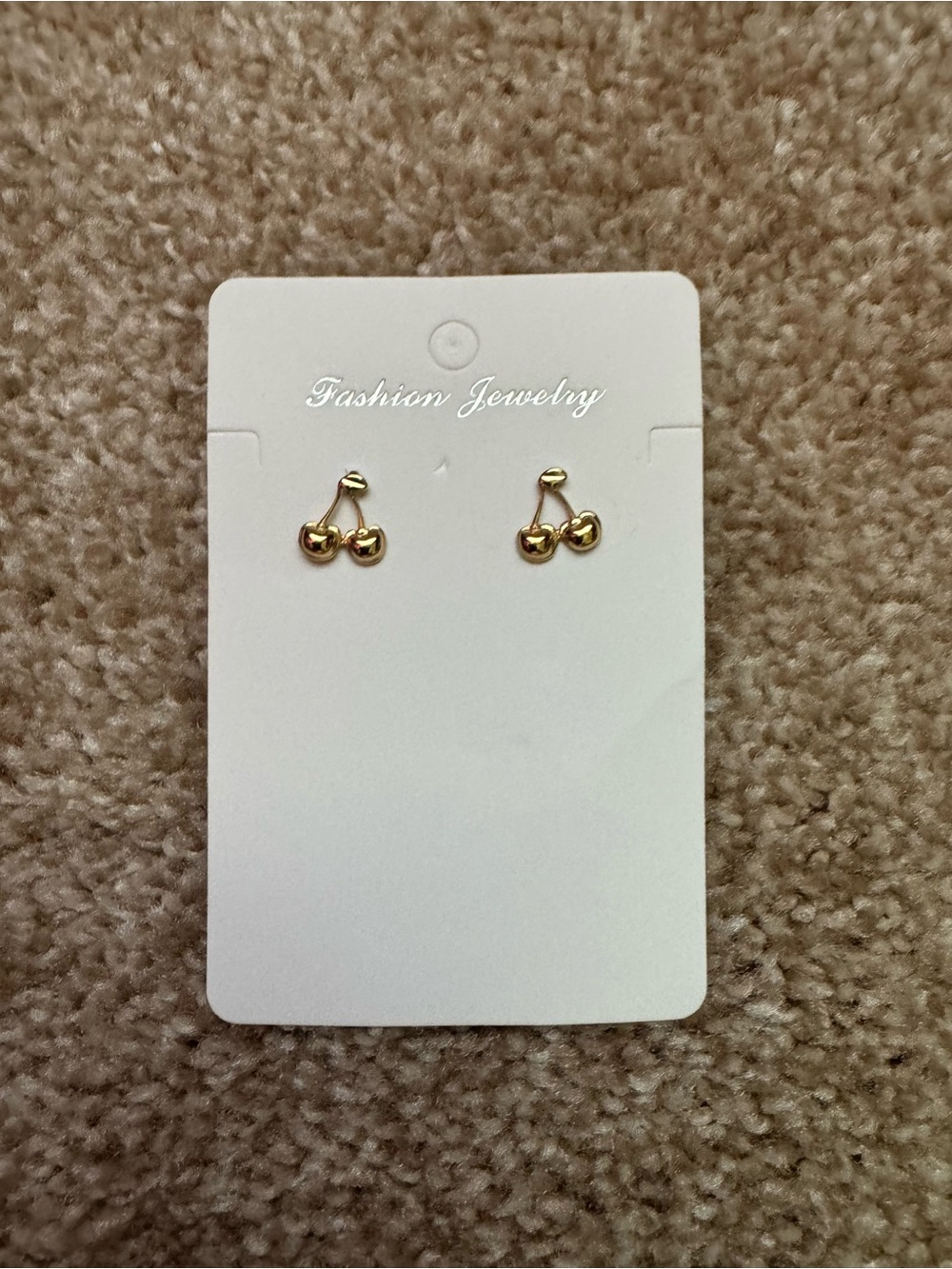 Fashion Jewelry Gold Cherry Stud Earrings - Dainty Fruit Design